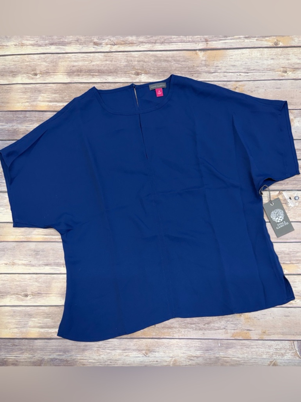 Vince Camuto Women’s Flutter Sleeve Keyhole Top Navy Blue Size M